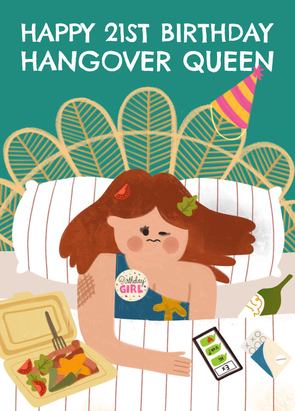 Hangover Queen 21st Birthday Card