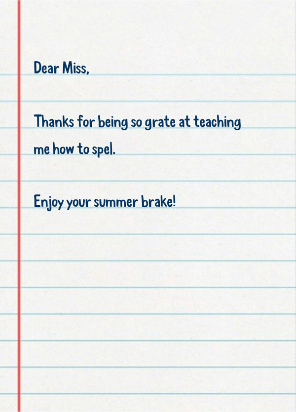 Funny Teacher Thank You Card 'Spel Grate'