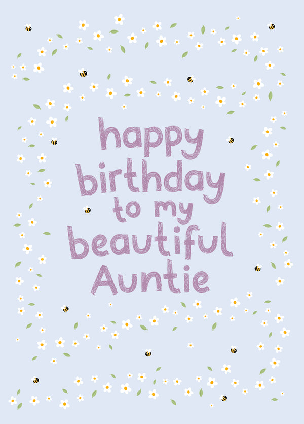 Daisies & Bees Birthday Card - Auntie