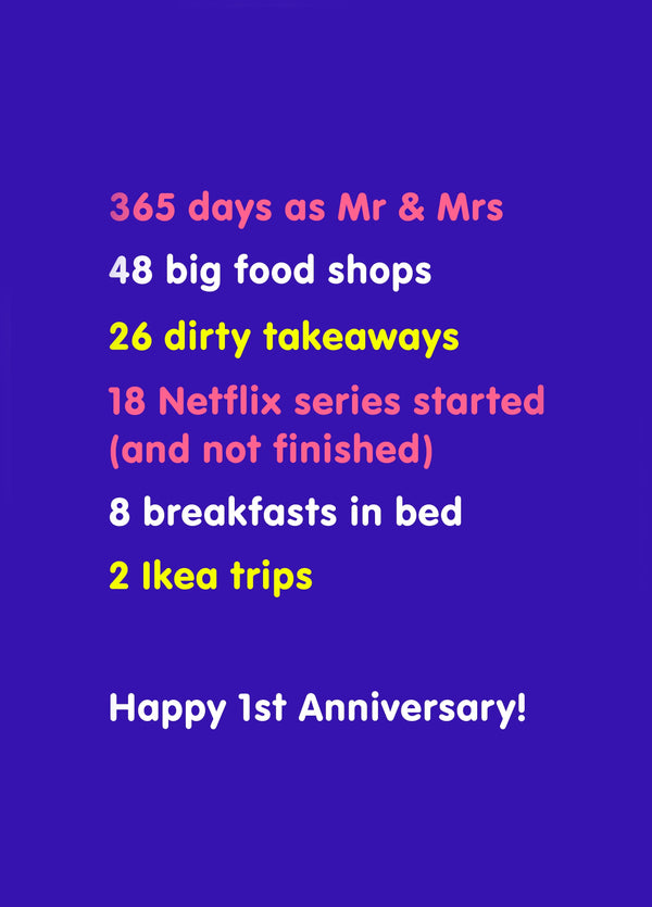 1 Year Together First Wedding Anniversary Card