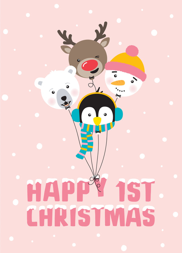 Balloonimals 1st Christmas Card Pink Card