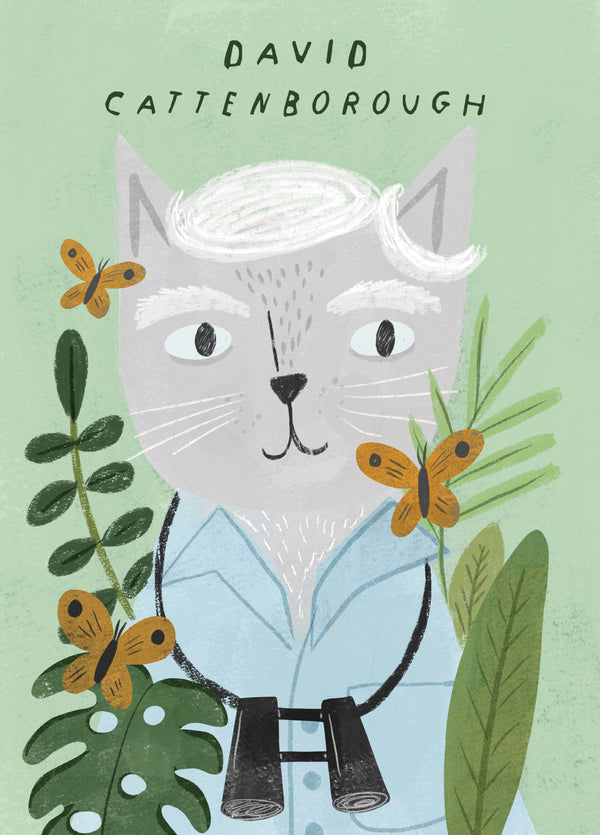 David Attenborough Cat Art Card