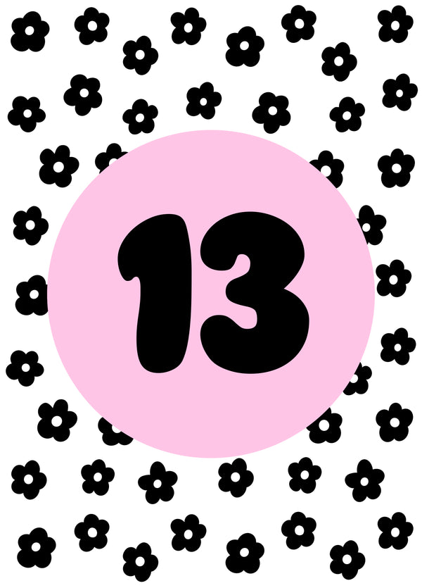 13th Birthday Groovy Flowers Card