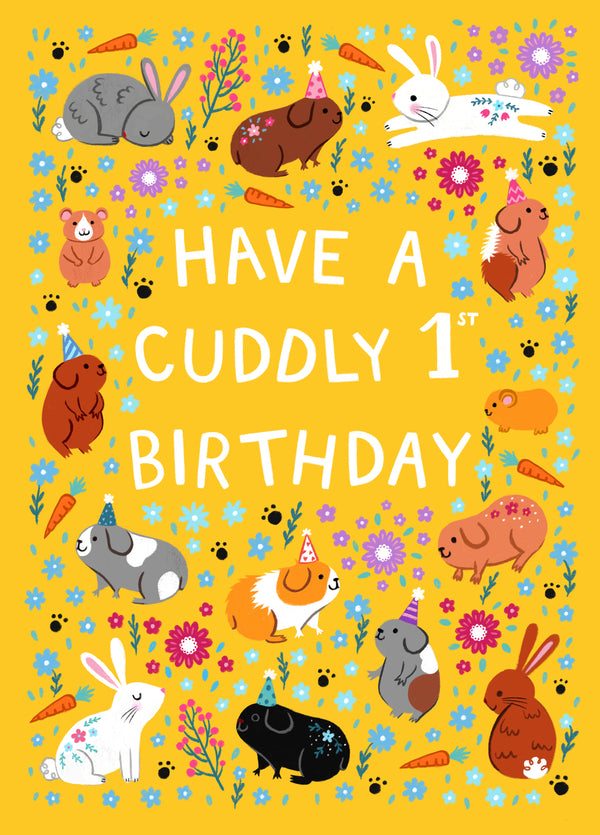 Cute Birthday Card - 1st Birthday - Cuddly Pets