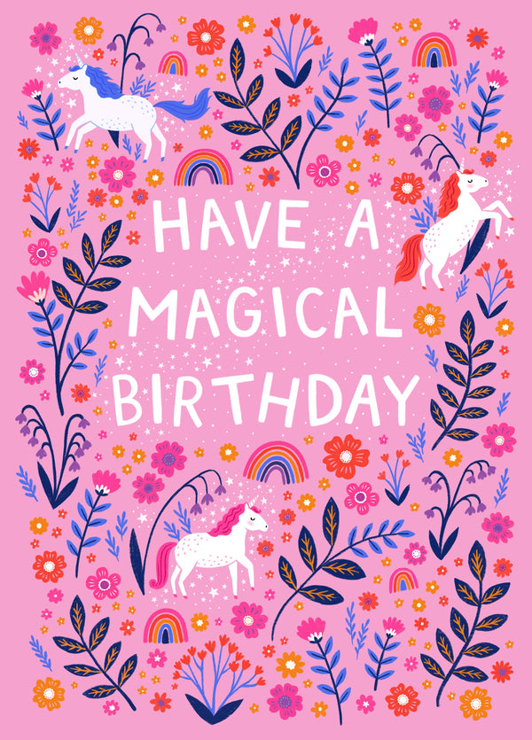 Pretty Birthday Card - Magical Unicorns