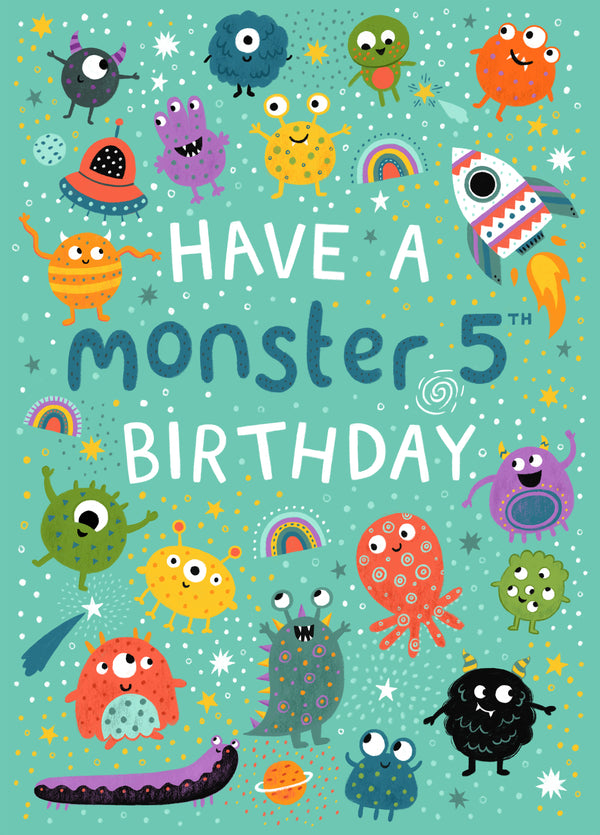Cute Birthday Card - Monster - 5th Birthday