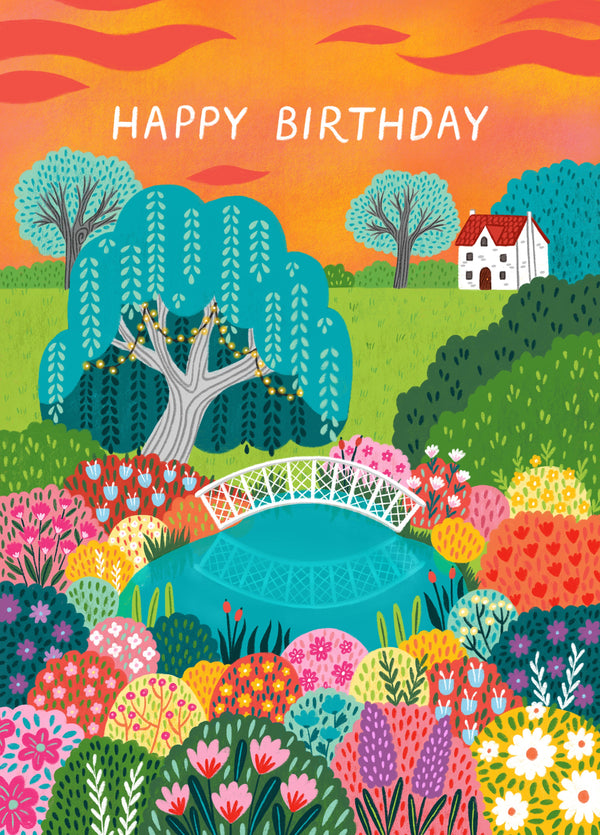 Pretty Birthday Card - Sunset Garden