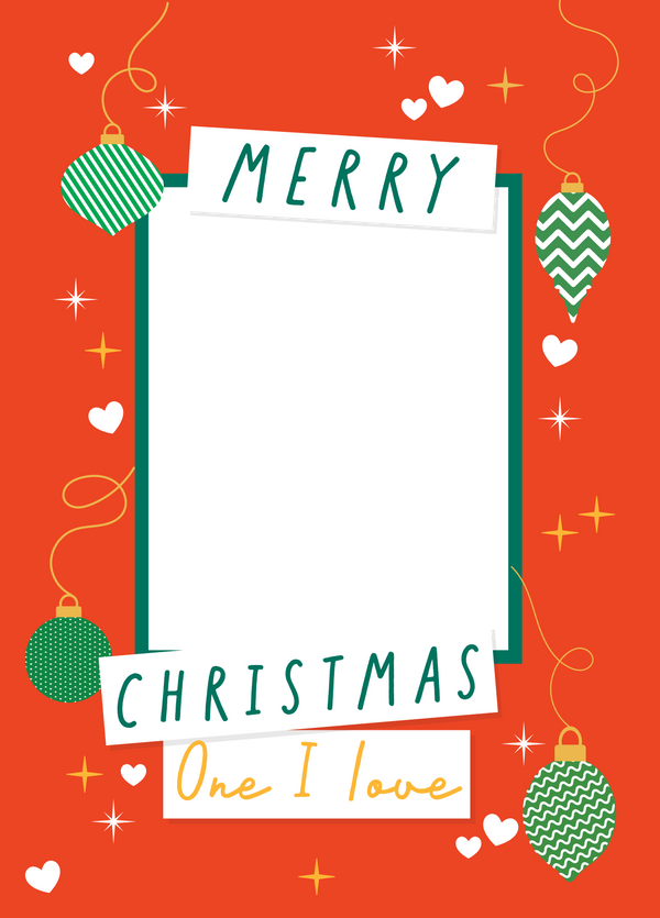 One I Love Xmas Baubles Photo Upload Card