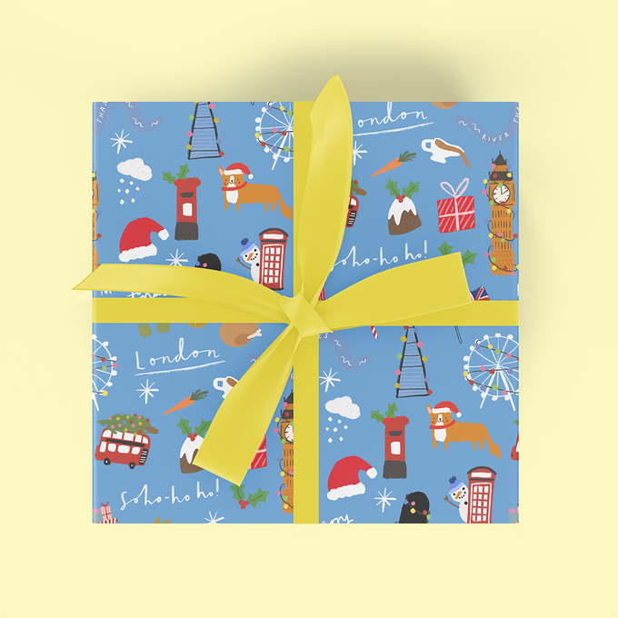 London Sketchy Xmas Icons Flat Wrap