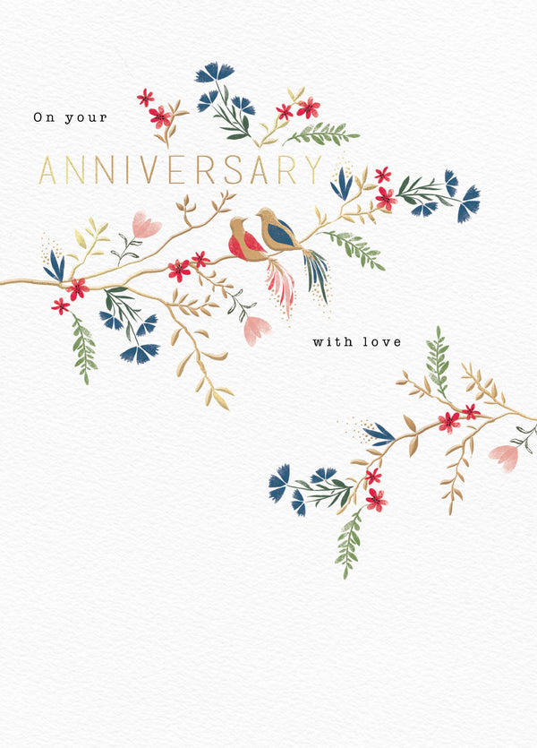 Love Birds With Love Anniversary Card